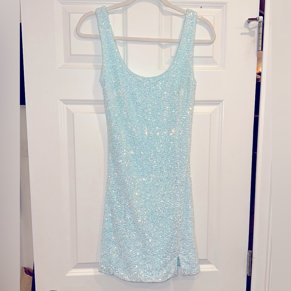 Iridescent sequin light mint dress
